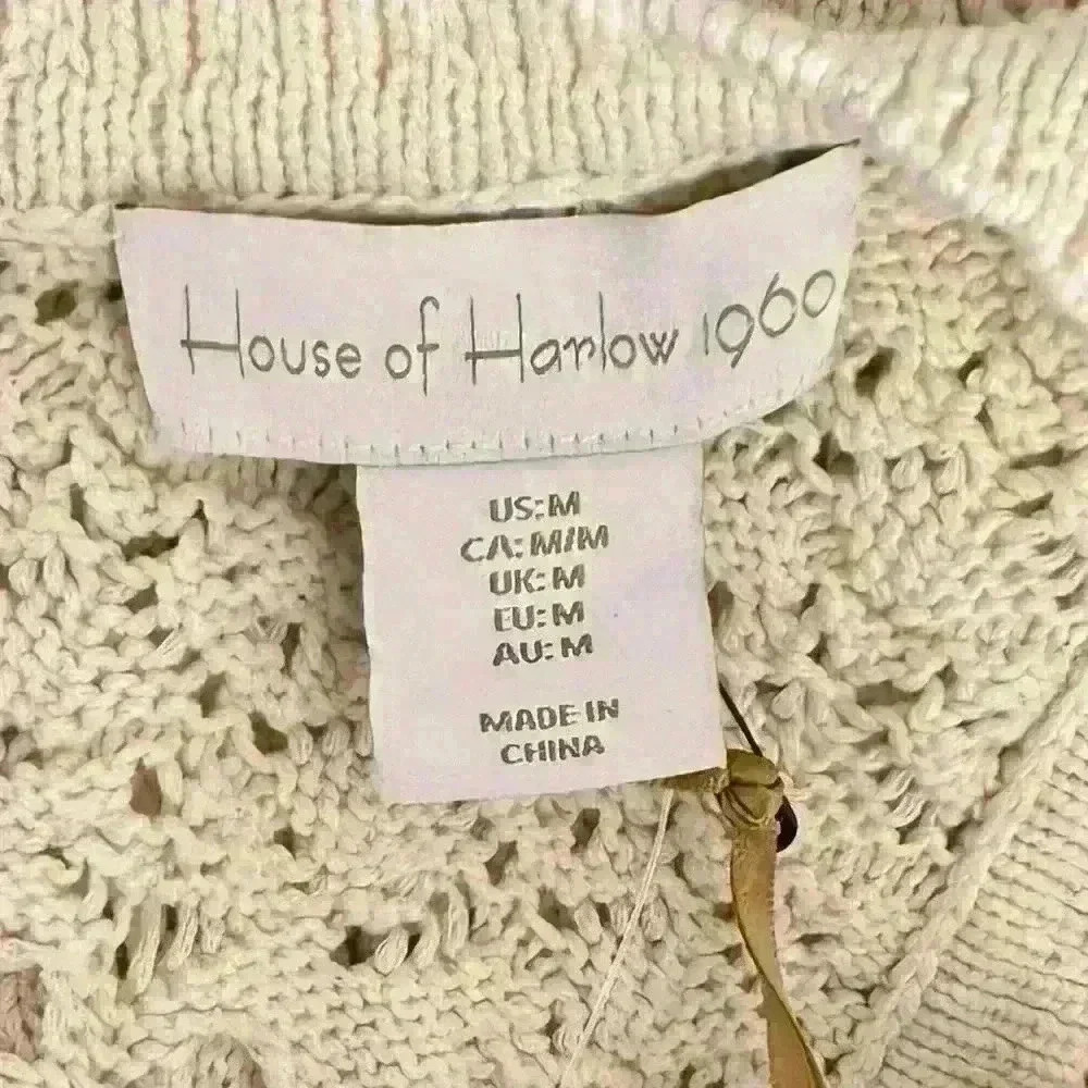NWT House Of Harlow‎ 1960 2pc Set Crochet Knit Crop Top + Flare Pants Beige Sz M - Picture 5 of 10